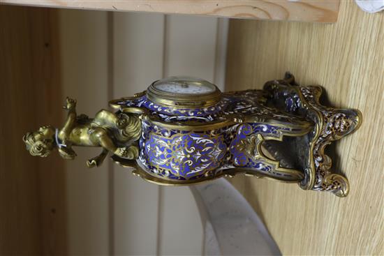 A Smith & Sons champleve enamel and ormolu mantel timepiece H.30cm